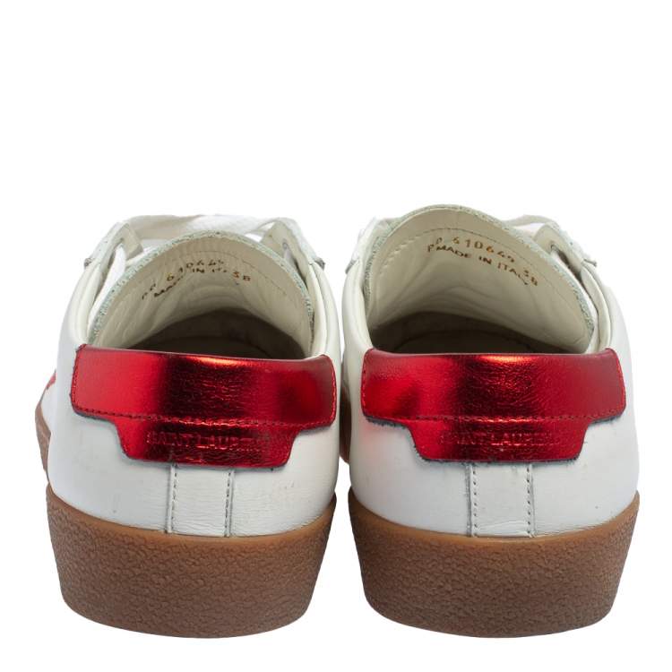 Pre Owned Saint Laurent White/Red Leather Court Classic SL/06 Low Top Sneakers Size 38