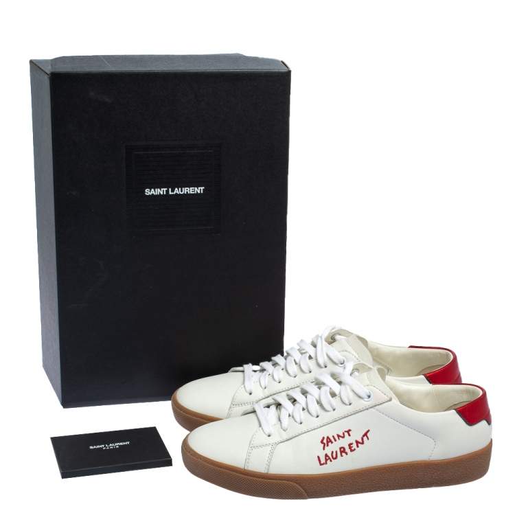 Pre Owned Saint Laurent White/Red Leather Court Classic SL/06 Low Top Sneakers Size 38