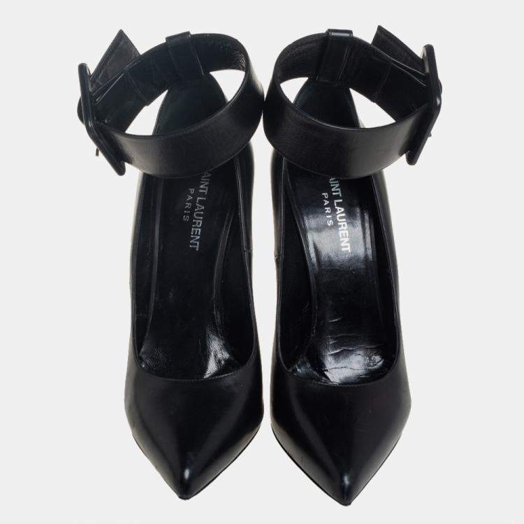 Pre Owned Saint Laurent Black Leather Escarpin Ankle Cuff Pumps Size 39