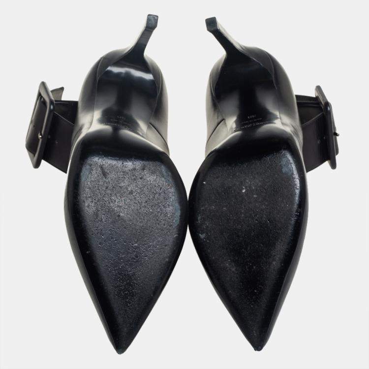 Pre Owned Saint Laurent Black Leather Escarpin Ankle Cuff Pumps Size 39
