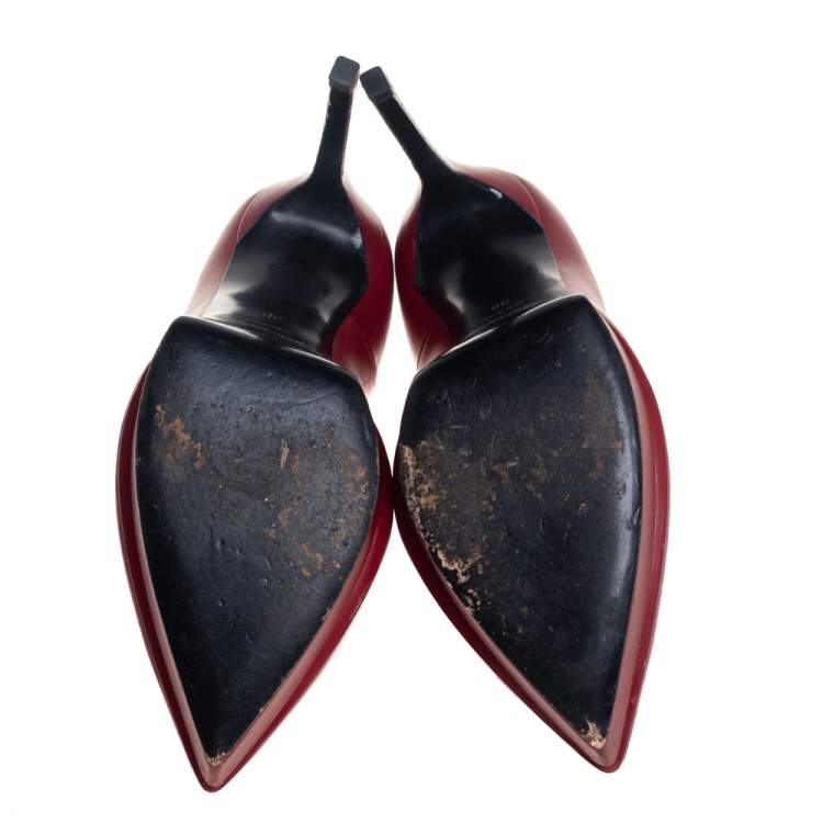 Pre Owned Saint Laurent Red Leather Platform Janis Pumps Size 38