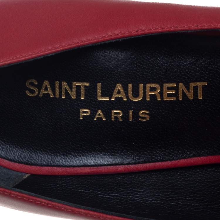 Pre Owned Saint Laurent Red Leather Platform Janis Pumps Size 38