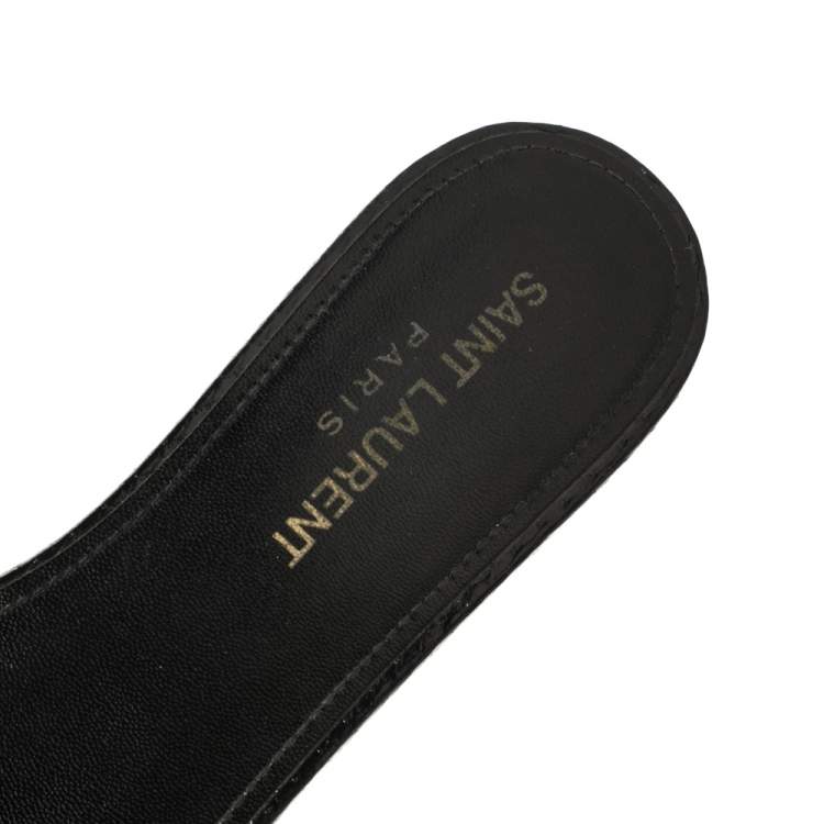 Pre Owned Saint Laurent Black Python Tribute Flat Slides Size 37.5 