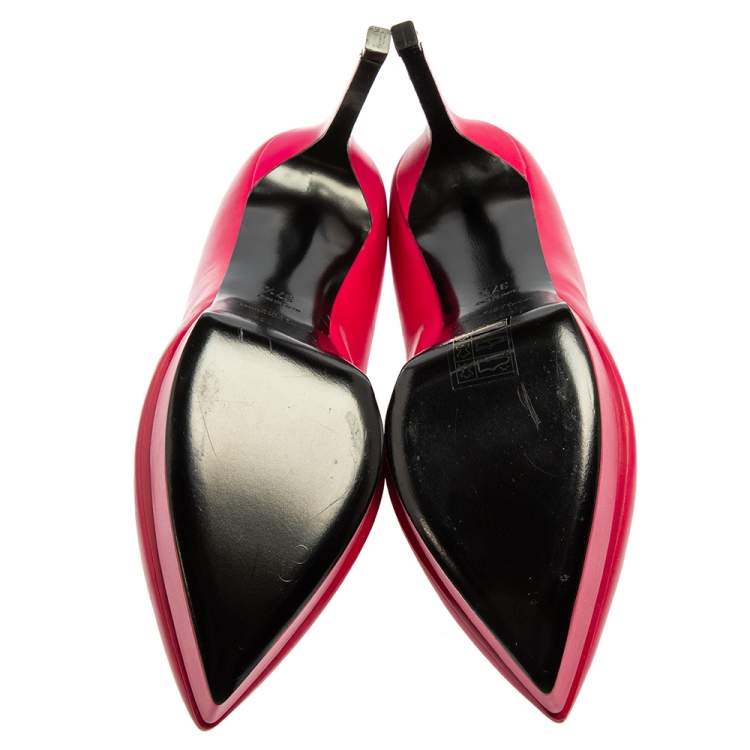 Pre Owned Saint Laurent Pink Leather Janis Pointed Toe Pumps Size 37.5