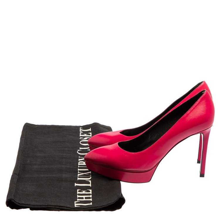 Pre Owned Saint Laurent Pink Leather Janis Pointed Toe Pumps Size 37.5