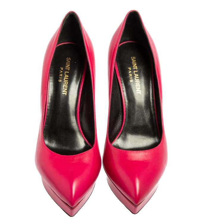 Pre Owned Saint Laurent Pink Leather Janis Pointed Toe Pumps Size 37.5