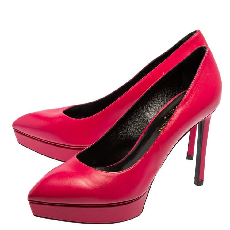 Pre Owned Saint Laurent Pink Leather Janis Pointed Toe Pumps Size 37.5