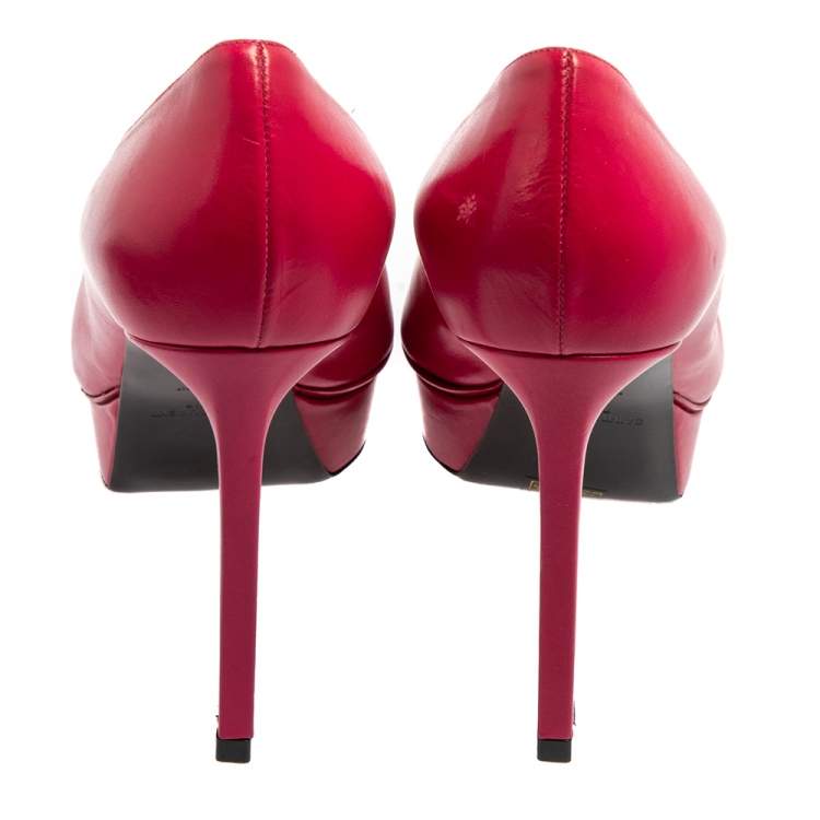 Pre Owned Saint Laurent Pink Leather Janis Pointed Toe Pumps Size 37.5