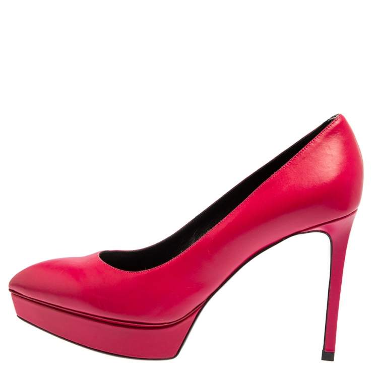 Pre Owned Saint Laurent Pink Leather Janis Pointed Toe Pumps Size 37.5