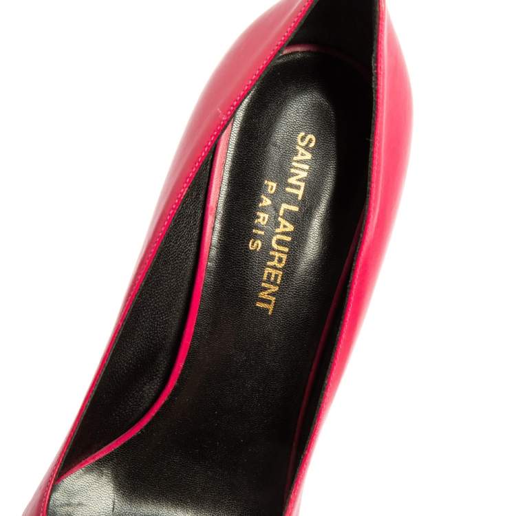 Pre Owned Saint Laurent Pink Leather Janis Pointed Toe Pumps Size 37.5