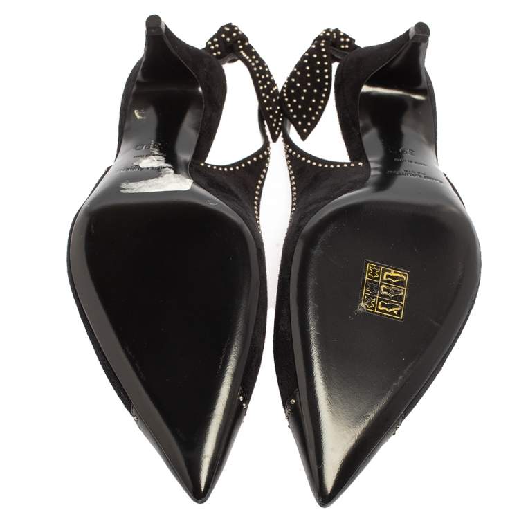 Pre Owned Saint Laurent Black Suede Charlotte Slingback Pumps Size 39