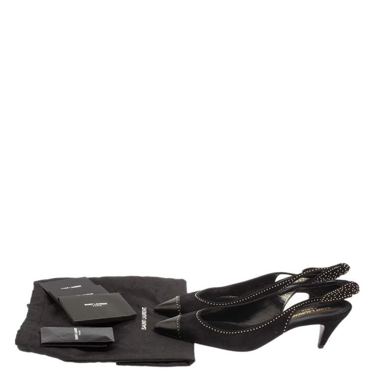 Pre Owned Saint Laurent Black Suede Charlotte Slingback Pumps Size 39
