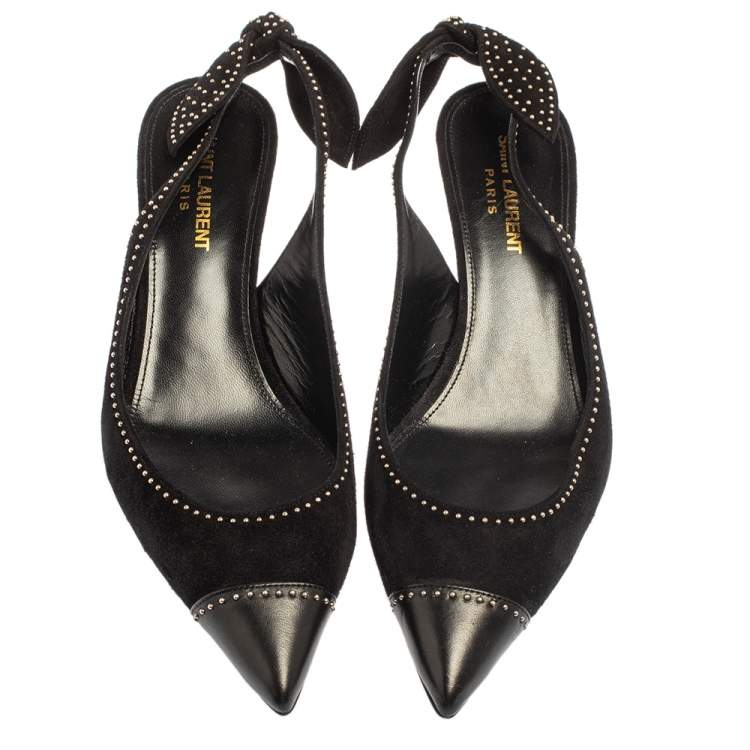 Pre Owned Saint Laurent Black Suede Charlotte Slingback Pumps Size 39