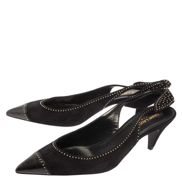 Pre Owned Saint Laurent Black Suede Charlotte Slingback Pumps Size 39