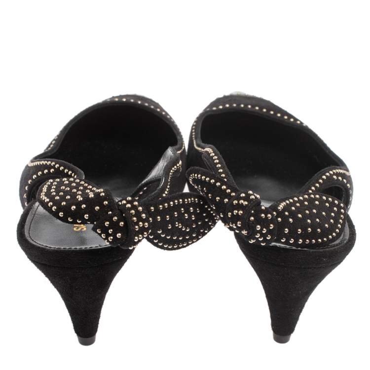 Pre Owned Saint Laurent Black Suede Charlotte Slingback Pumps Size 39