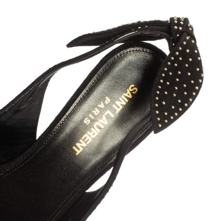 Pre Owned Saint Laurent Black Suede Charlotte Slingback Pumps Size 39