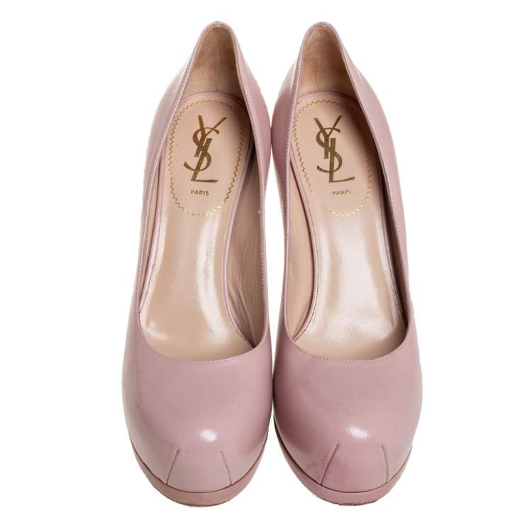 Pre Owned Saint Laurent Blush Pink Leather Tribtoo Pumps Size 38