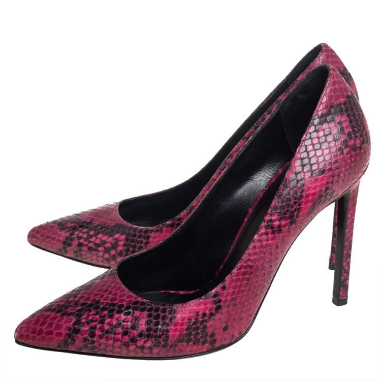 Pre Owned Saint Laurent Two Tone Python Embossed Leather Pointed Toe Pumps Size 38