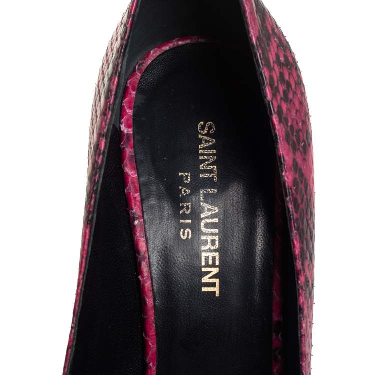 Pre Owned Saint Laurent Two Tone Python Embossed Leather Pointed Toe Pumps Size 38