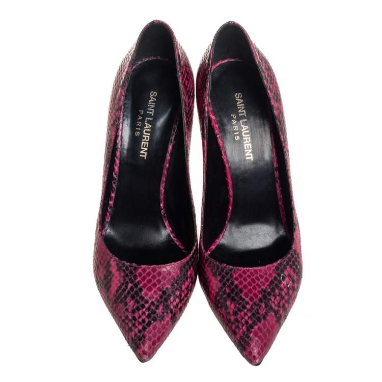 Pre Owned Saint Laurent Two Tone Python Embossed Leather Pointed Toe Pumps Size 38