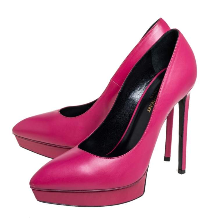 Pre Owned Saint Laurent Pink Leather Platform Pumps Size 39