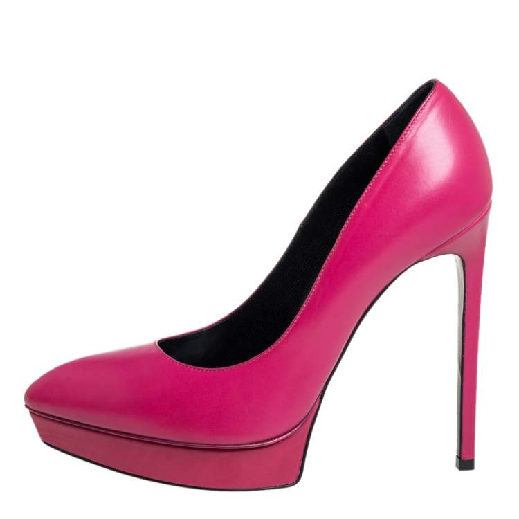 Pre Owned Saint Laurent Pink Leather Platform Pumps Size 39