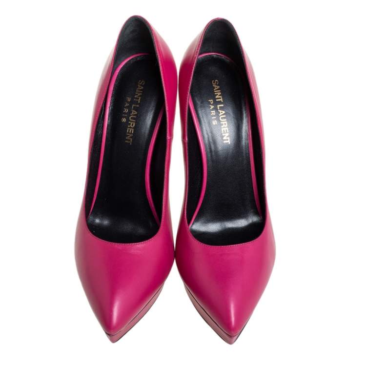 Pre Owned Saint Laurent Pink Leather Platform Pumps Size 39