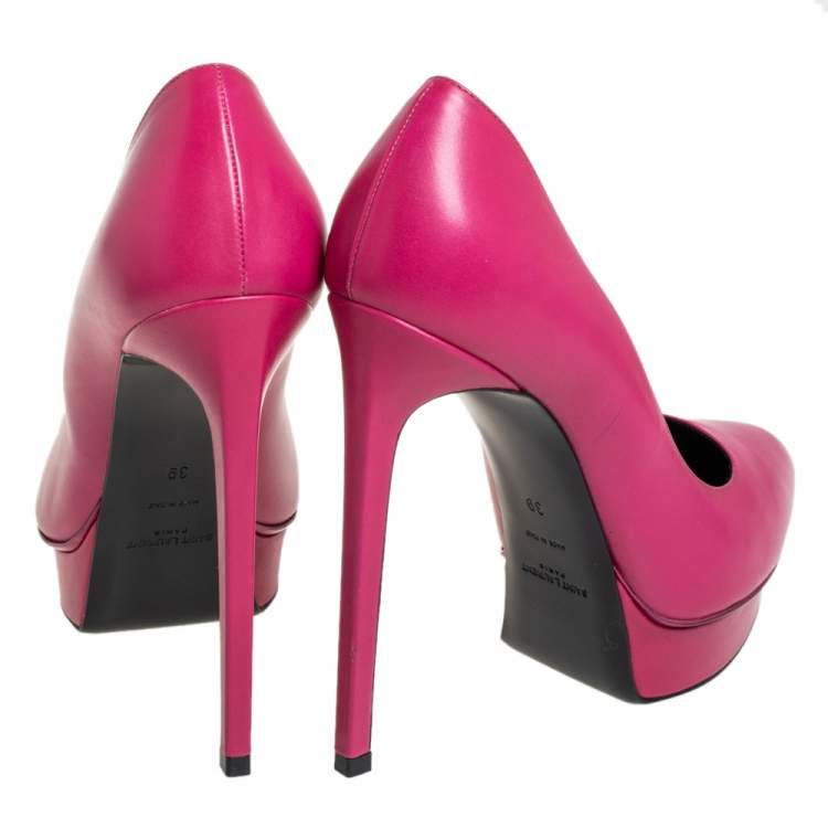 Pre Owned Saint Laurent Pink Leather Platform Pumps Size 39