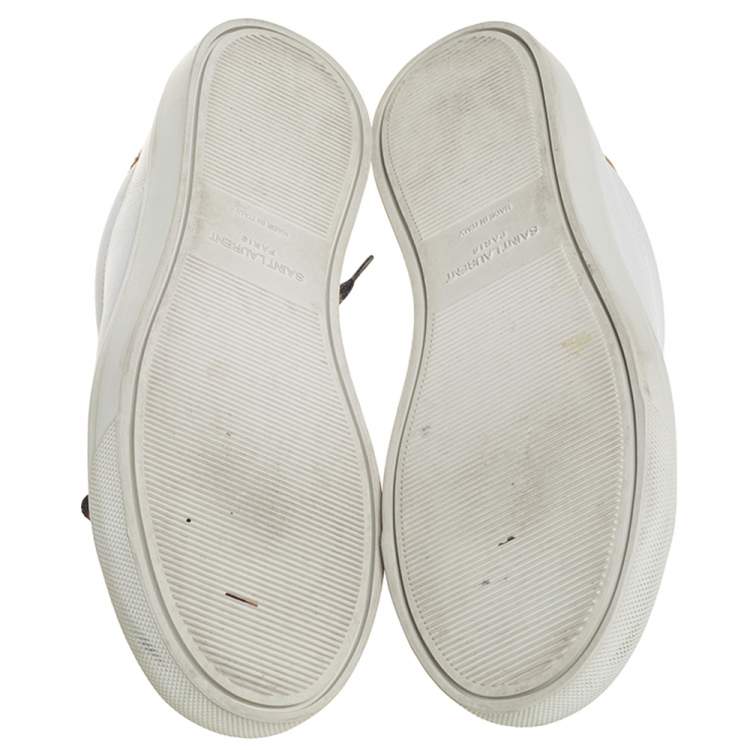 Pre Owned Saint Laurent White Leather and Pony Hair Leopard Print Andy Low Top Sneakers Size 37