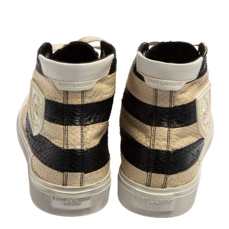 Pre Owned Saint Laurent Monochrome Python Cap Toe High Top Sneakers Size 40