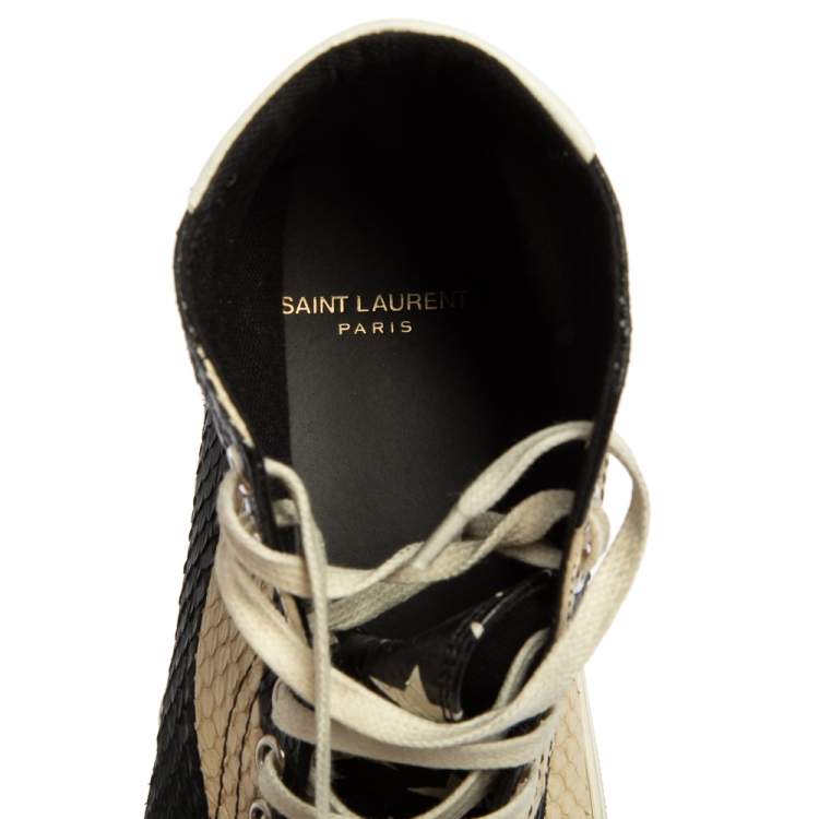 Pre Owned Saint Laurent Monochrome Python Cap Toe High Top Sneakers Size 40