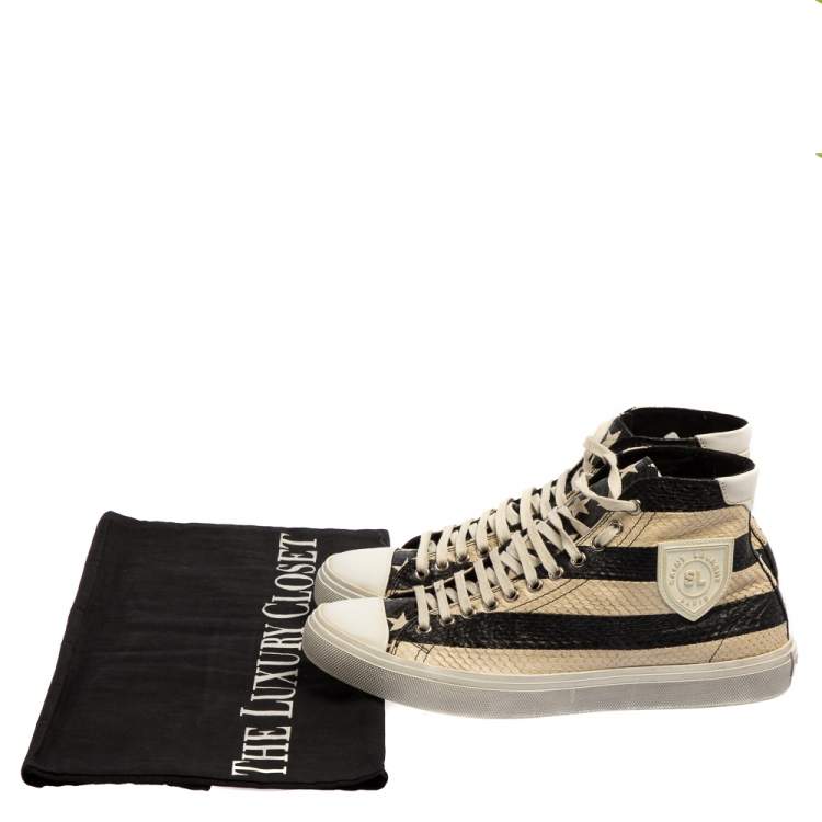 Pre Owned Saint Laurent Monochrome Python Cap Toe High Top Sneakers Size 40