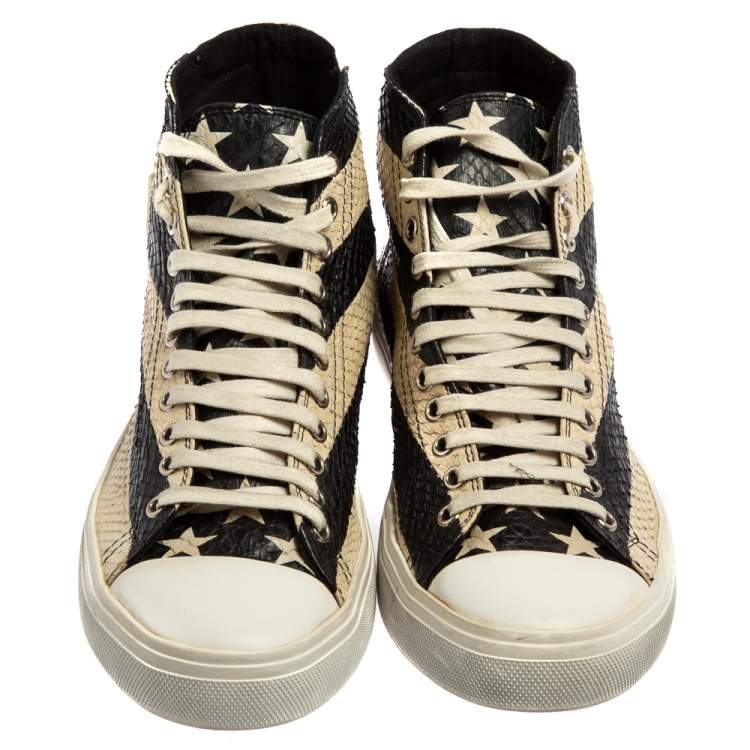 Pre Owned Saint Laurent Monochrome Python Cap Toe High Top Sneakers Size 40