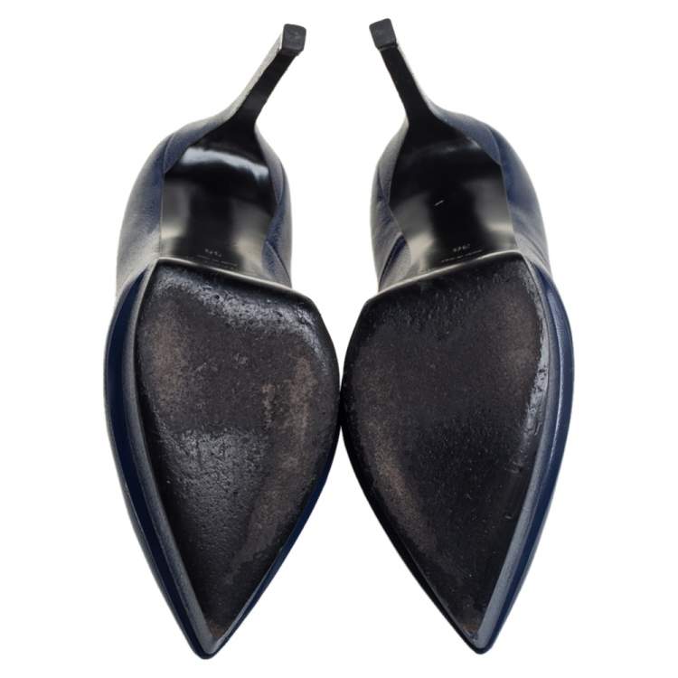 Pre Owned Saint Laurent Blue Leather Janis Pumps Size 36