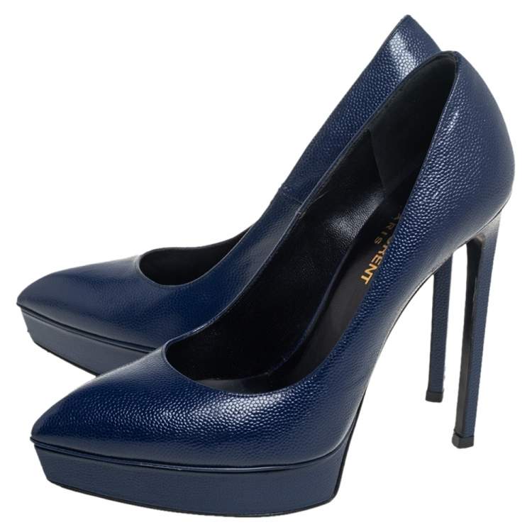 Pre Owned Saint Laurent Blue Leather Janis Pumps Size 36