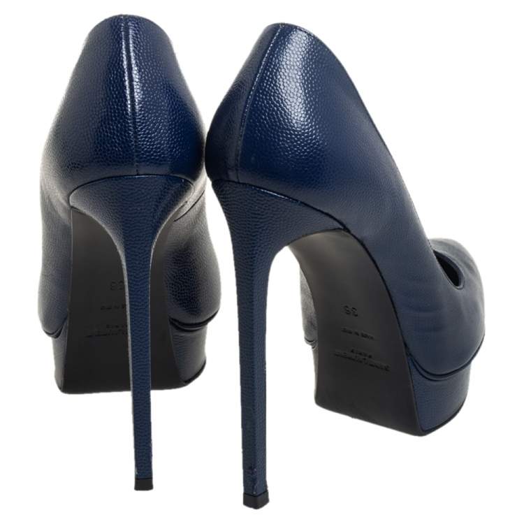 Pre Owned Saint Laurent Blue Leather Janis Pumps Size 36
