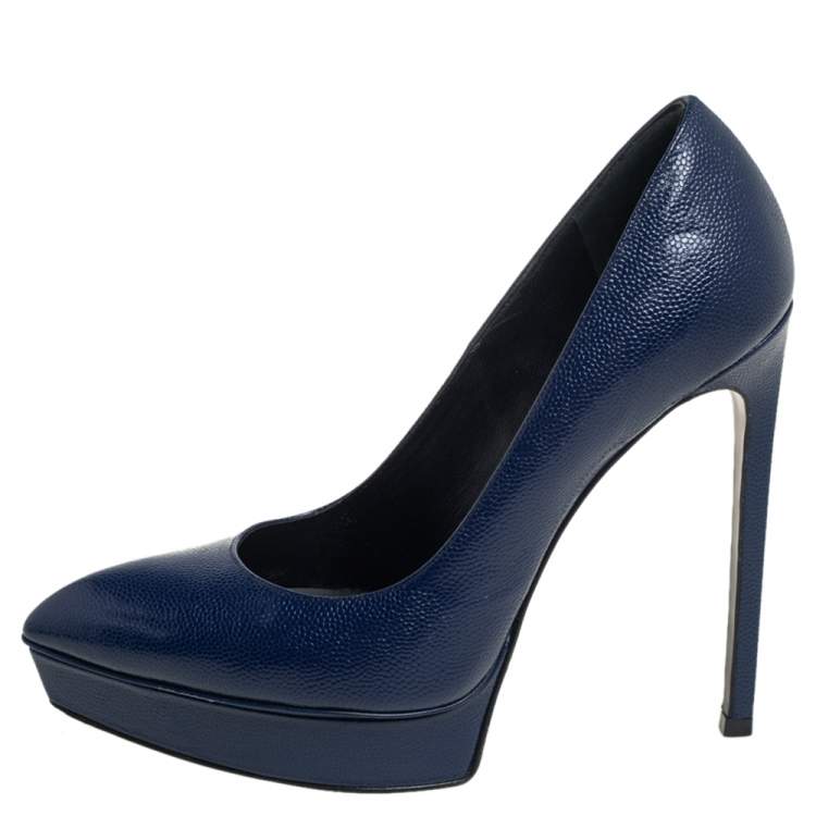 Pre Owned Saint Laurent Blue Leather Janis Pumps Size 36
