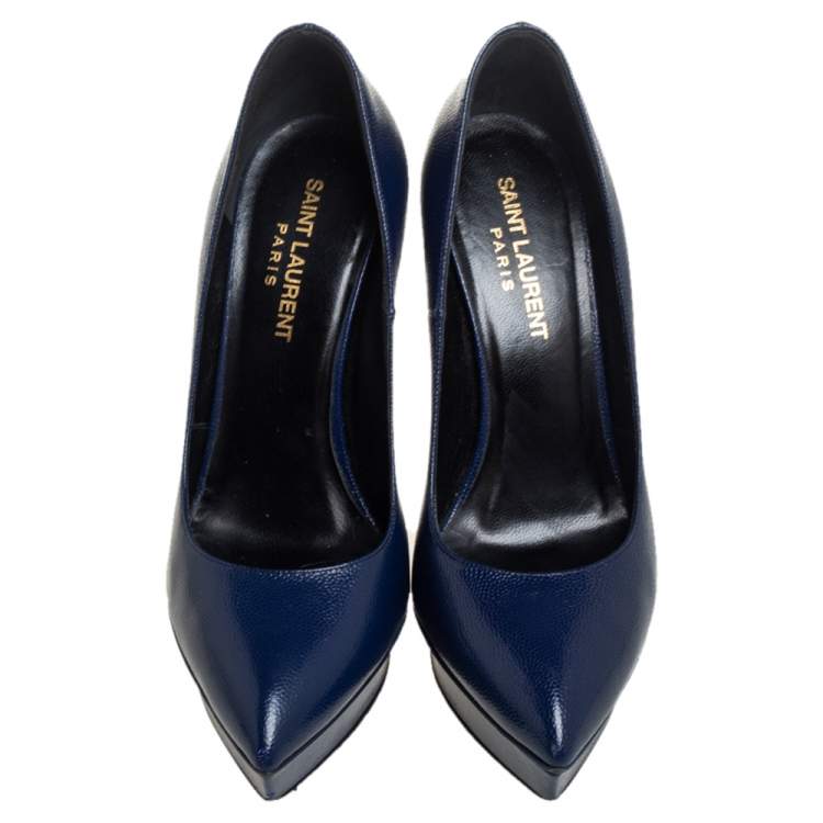 Pre Owned Saint Laurent Blue Leather Janis Pumps Size 36