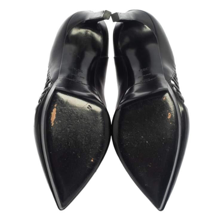 Pre Owned Saint Laurent Black Leather Janis Cutout Platform Pointed Toe Pumps Size 38.5