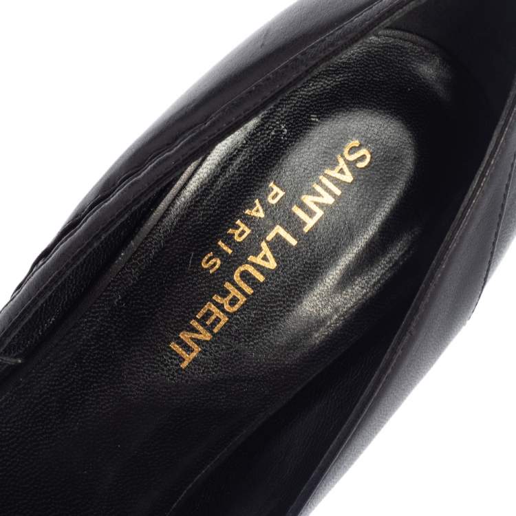 Pre Owned Saint Laurent Black Leather Janis Cutout Platform Pointed Toe Pumps Size 38.5