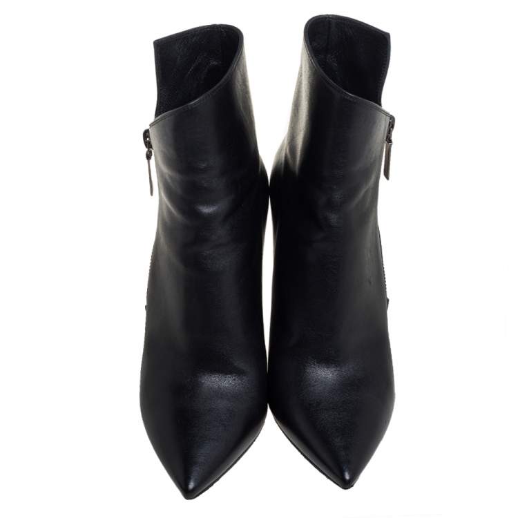 Pre Owned Saint Laurent Black Leather Pointed Toe Ankle Boots Size 37.5