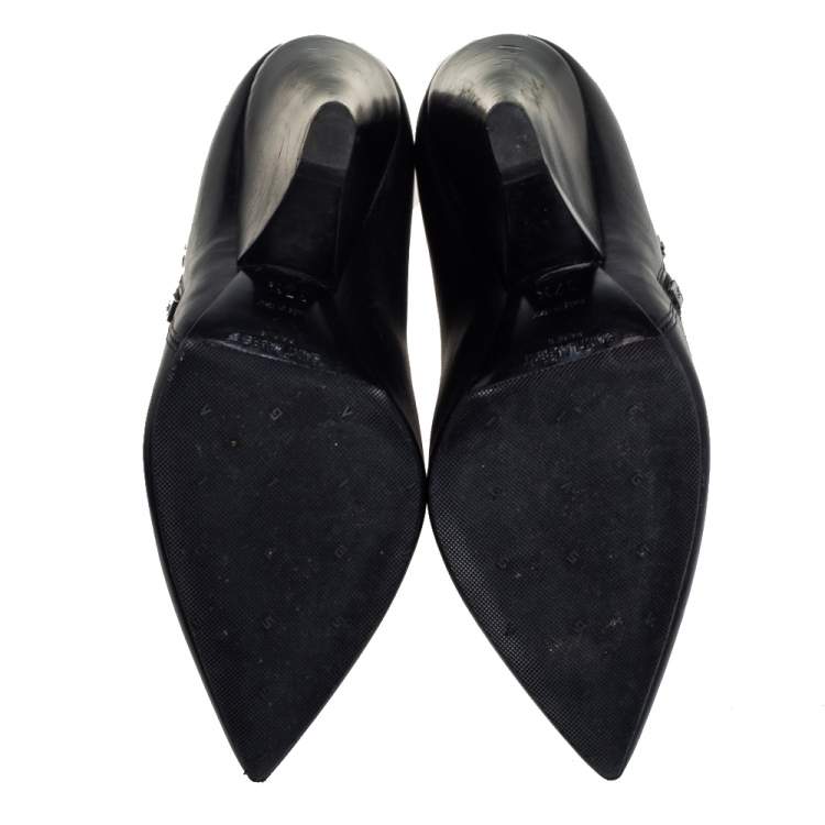 Pre Owned Saint Laurent Black Leather Pointed Toe Ankle Boots Size 37.5