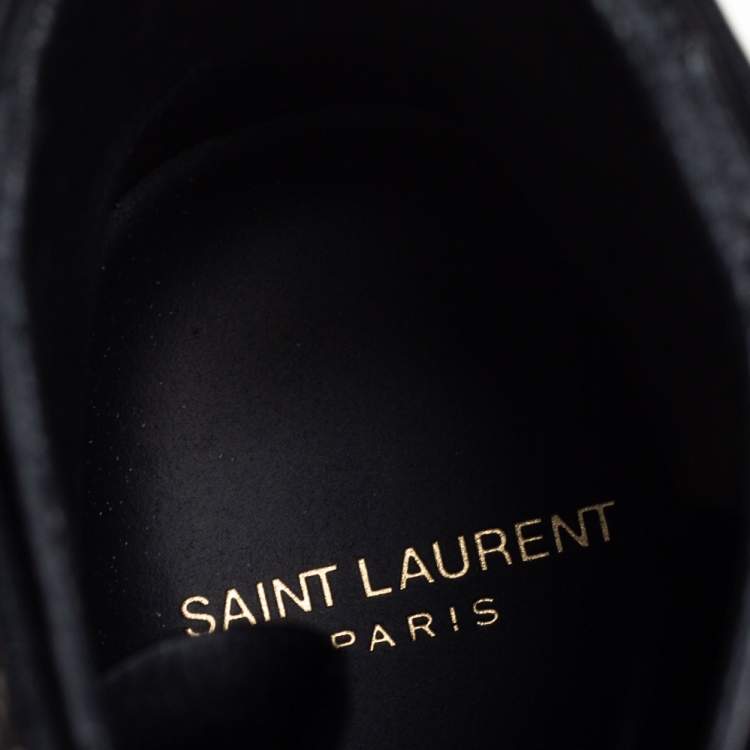 Pre Owned Saint Laurent Black Leather Studded Rangers Ankle Boots Size 39.5