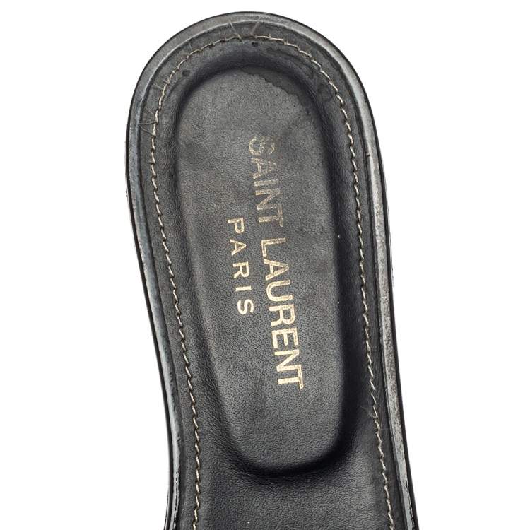Pre Owned Saint Laurent Patent Leather Tribute Flat Slides Size 39