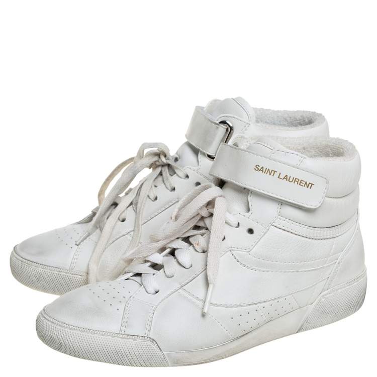 Pre Owned Saint Laurent White Leather High Top Sneakers Size 36