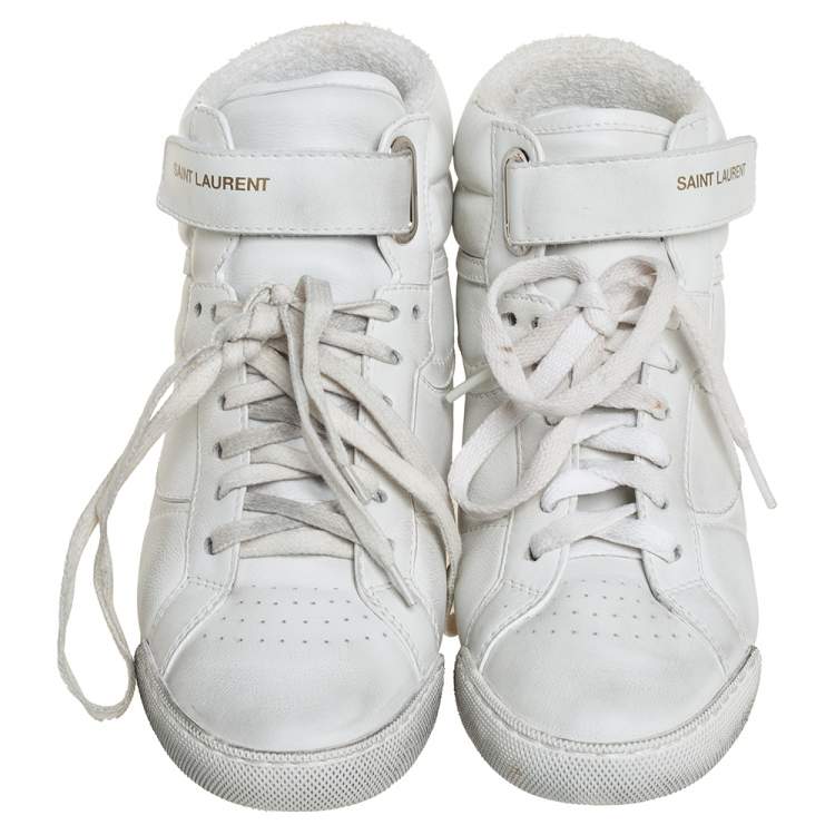 Pre Owned Saint Laurent White Leather High Top Sneakers Size 36
