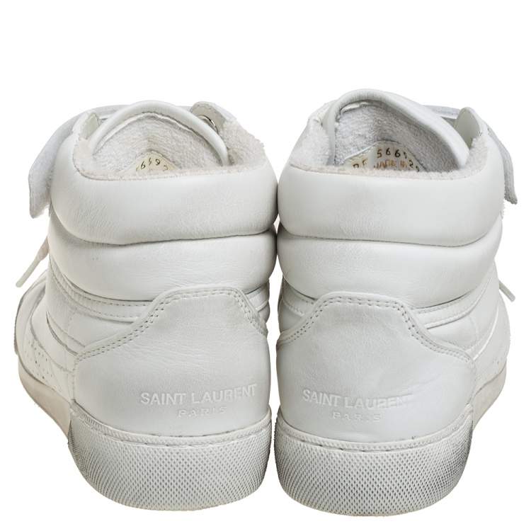 Pre Owned Saint Laurent White Leather High Top Sneakers Size 36