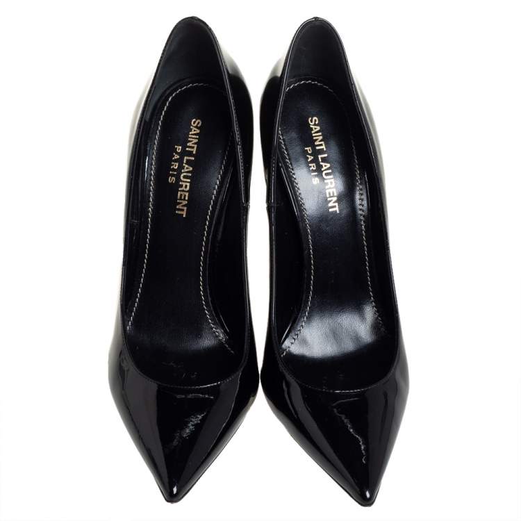 Pre Owned Saint Laurent Black Patent Leather Opium Pointed Toe Pumps Size 38