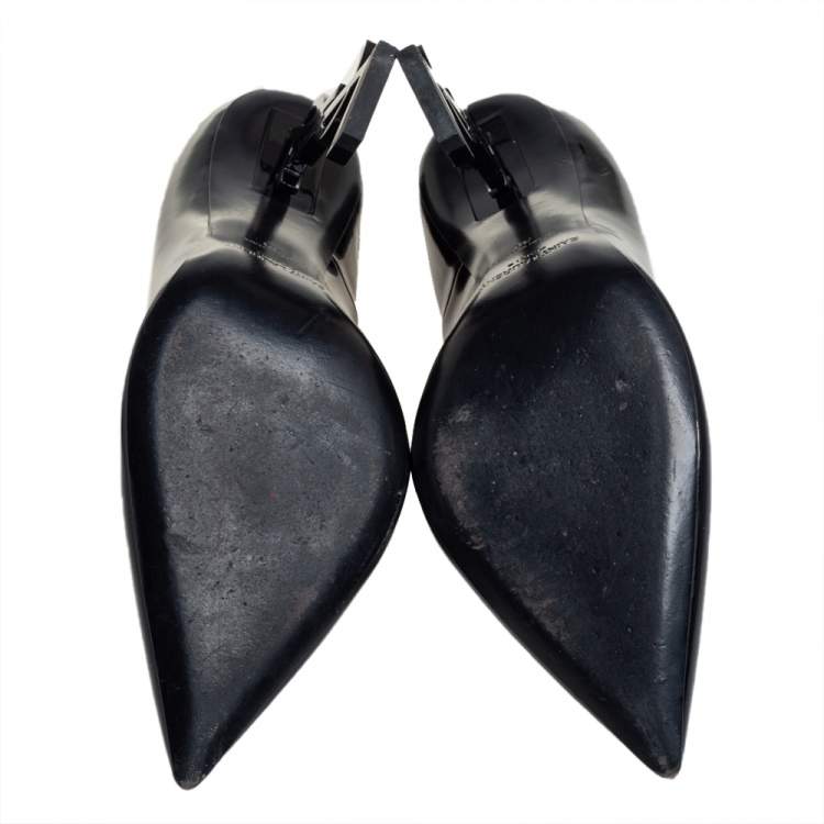 Pre Owned Saint Laurent Black Patent Leather Opium Pointed Toe Pumps Size 38
