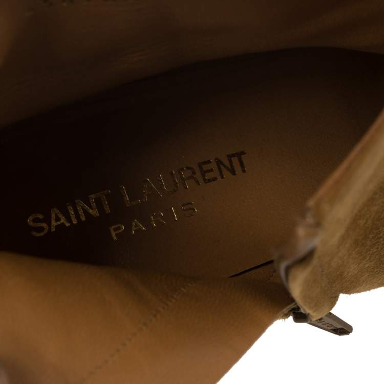 Pre Owned Saint Laurent Paris Tan Suede Fringe Ankle Boots Size 37.5